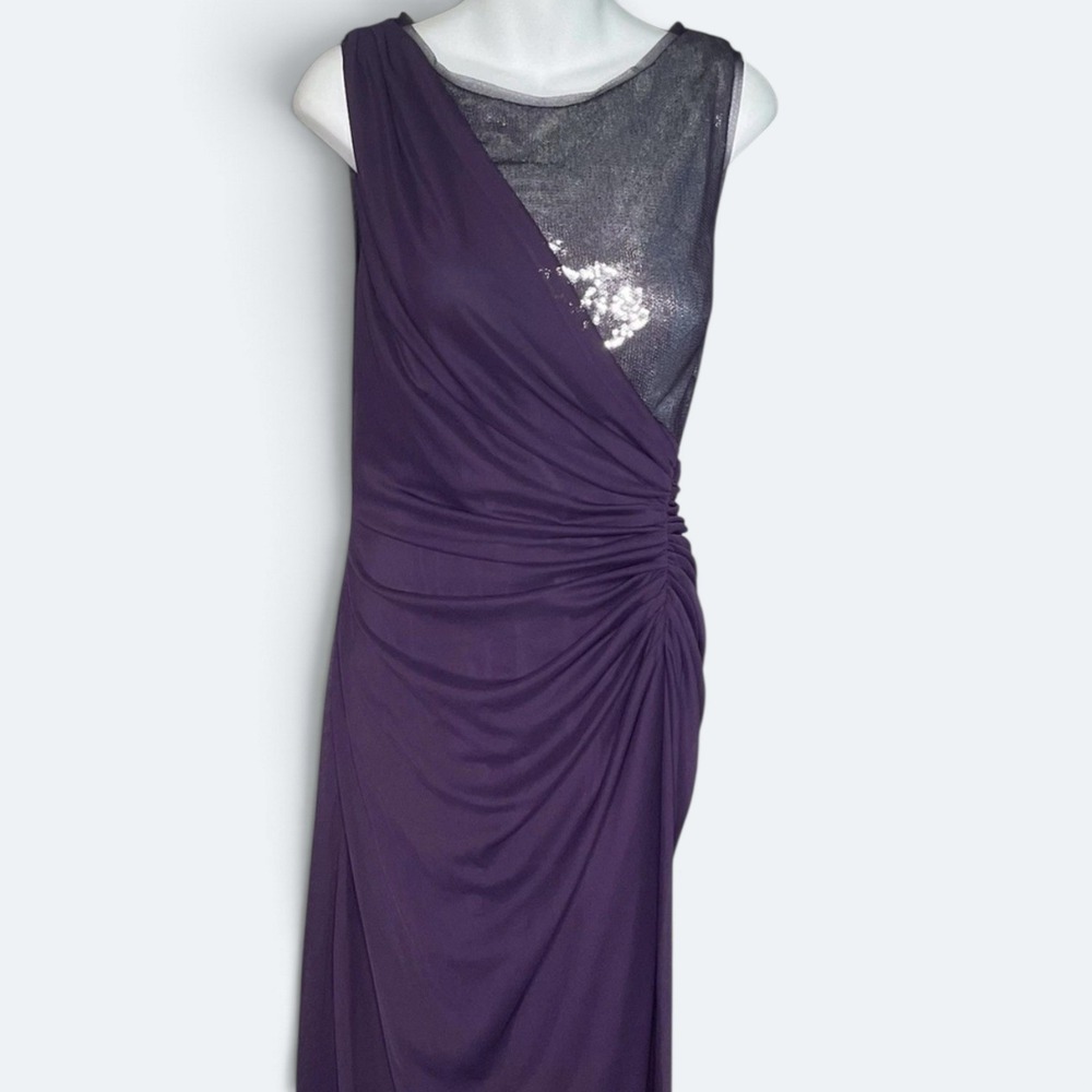 Adrianna Papell Evening Purple Sequin Draped Gown Dress Womens 18W Formal
